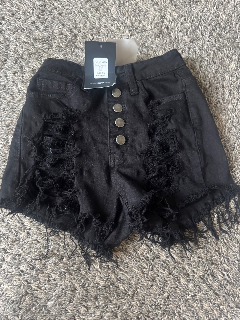 Women’s Black Distressed High-Rise Denim Shorts